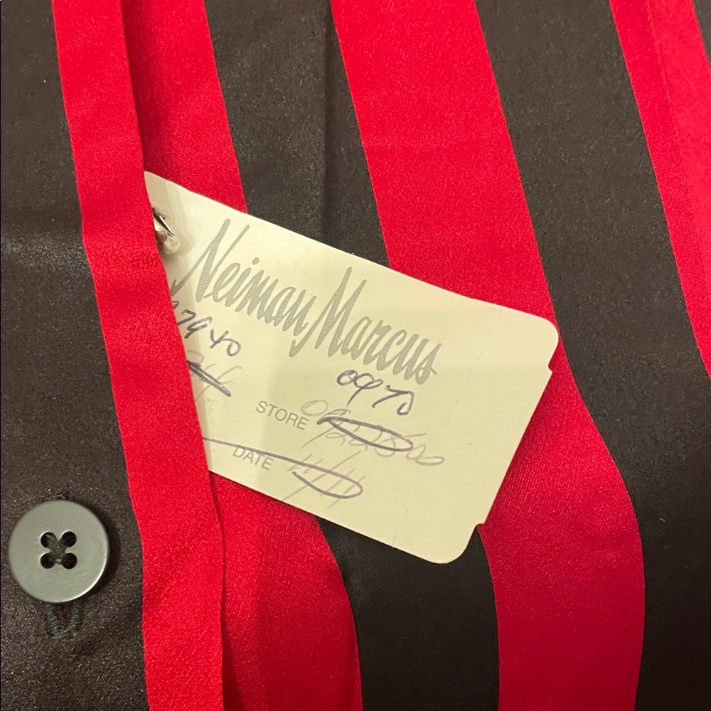 Vintage 100% Silk Red and Black Striped Button Down Shirt - Picture 4 of 11
